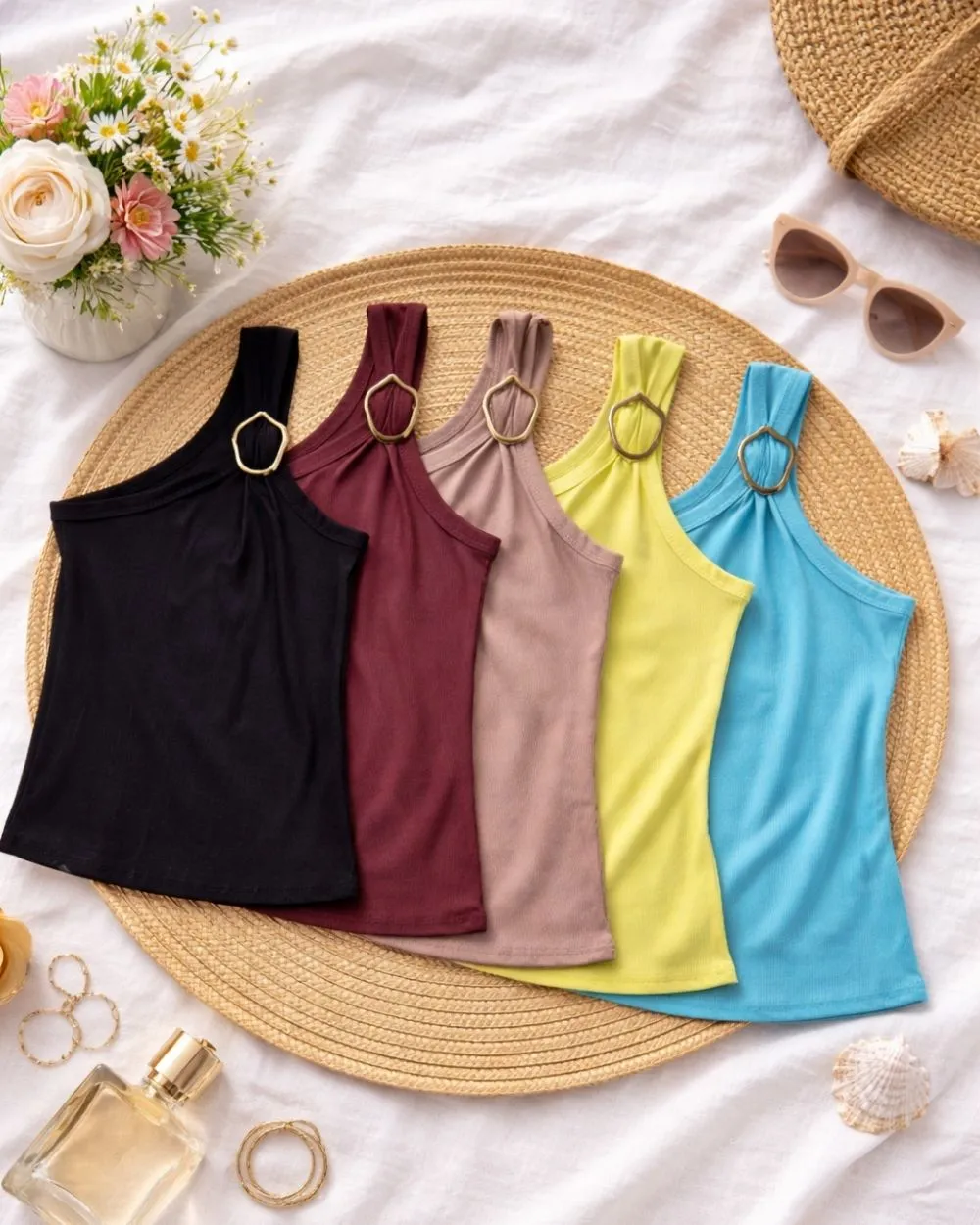 Blusa Canelada Ombro Único Argola Orgânica