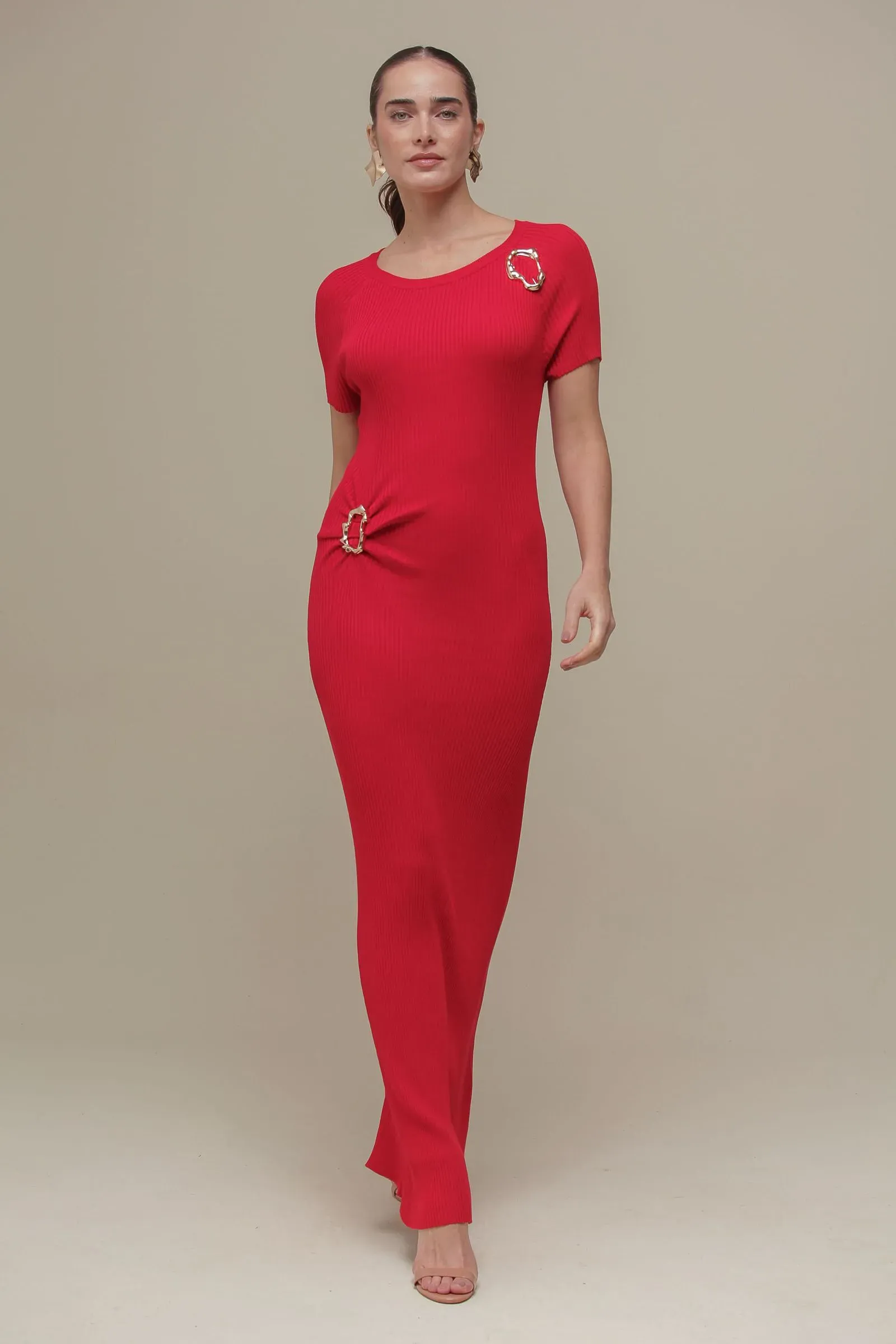 Vestido Tricô Longo Fivela