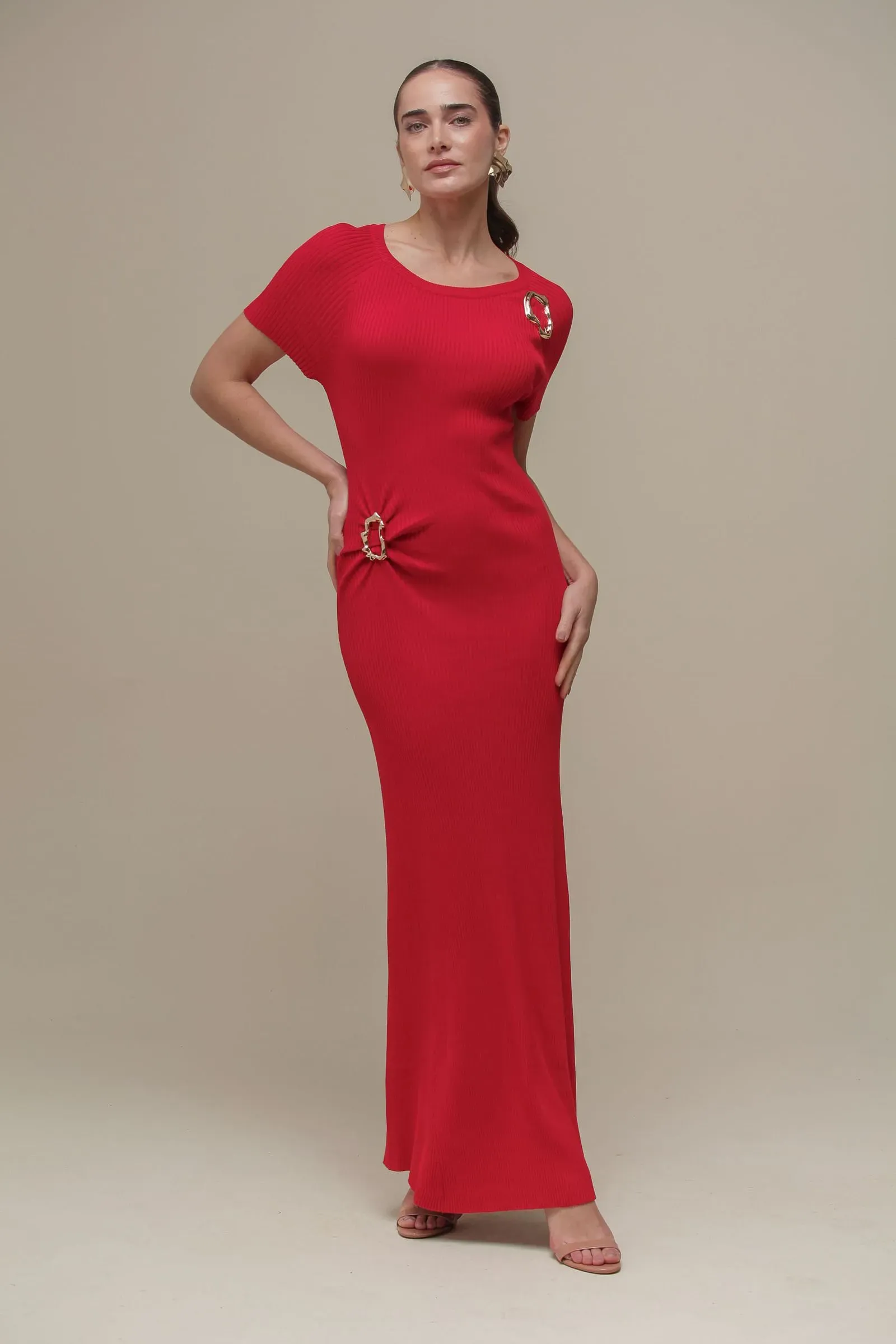 Vestido Tricô Longo Fivela