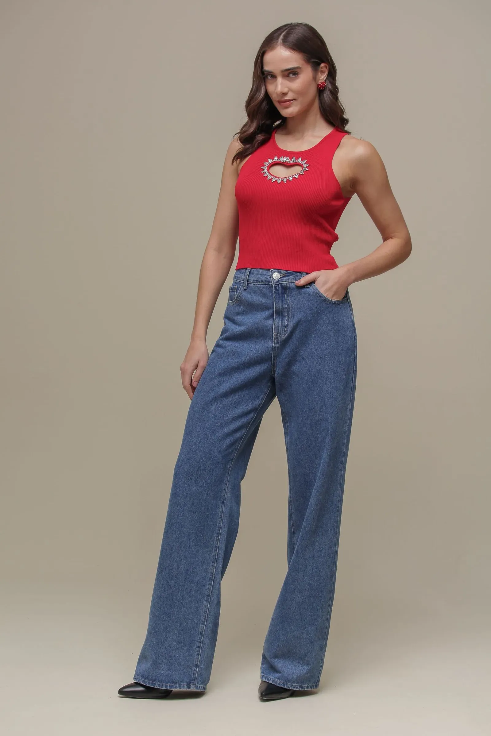 Regata Tricô Coração Pedraria